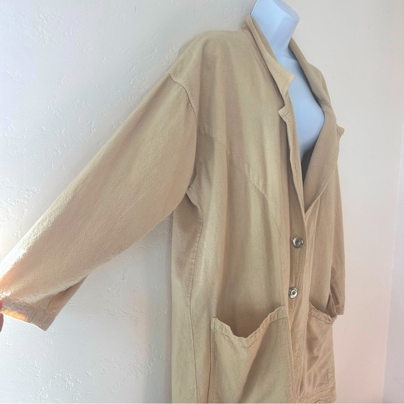 COTTON USA VTG 80 Crinkle Cotton Lightweight Oversized Long Blazer All Season OS - Picture 4 of 13